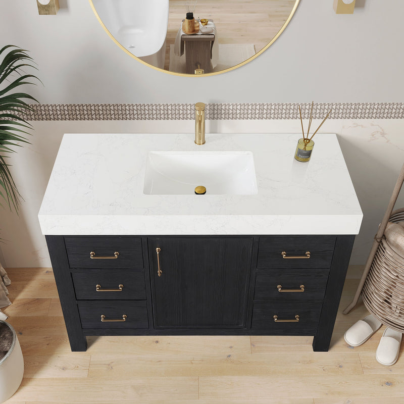 Vinnova 703848-FB-LW León 48" Free-standing Single Bathroom Vanity in Fir Wood Black