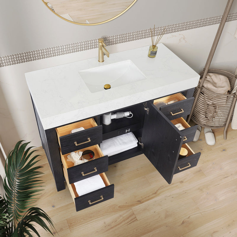 Vinnova 703848-FB-LW León 48" Free-standing Single Bathroom Vanity in Fir Wood Black