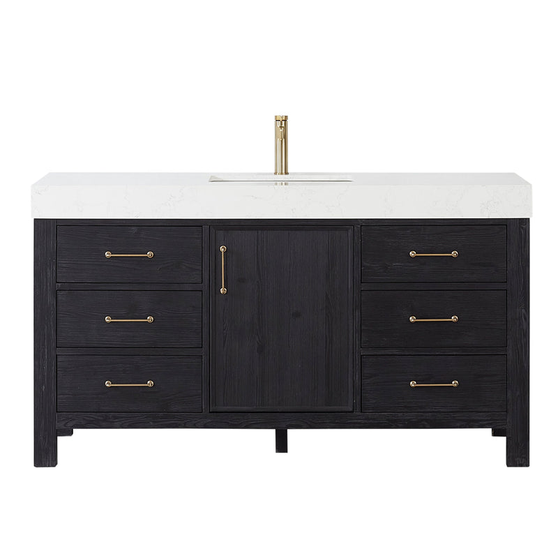 Vinnova 703860-FB-LW León 60" Free-standing Single Bathroom Vanity in Fir Wood Black