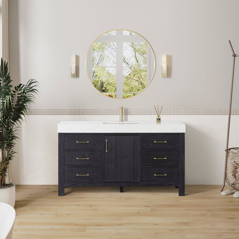 Vinnova 703860-FB-LW León 60" Free-standing Single Bathroom Vanity in Fir Wood Black