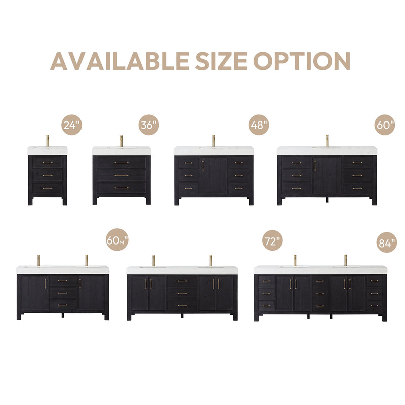 Vinnova 703860-FB-LW León 60" Free-standing Single Bathroom Vanity in Fir Wood Black