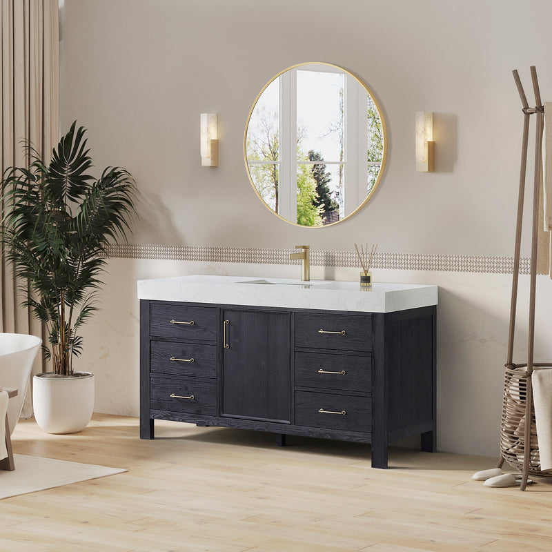 Vinnova 703860-FB-LW León 60" Free-standing Single Bathroom Vanity in Fir Wood Black