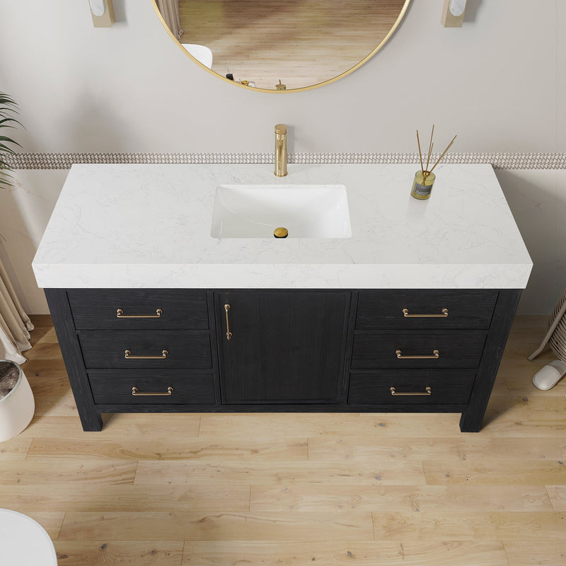 Vinnova 703860-FB-LW León 60" Free-standing Single Bathroom Vanity in Fir Wood Black