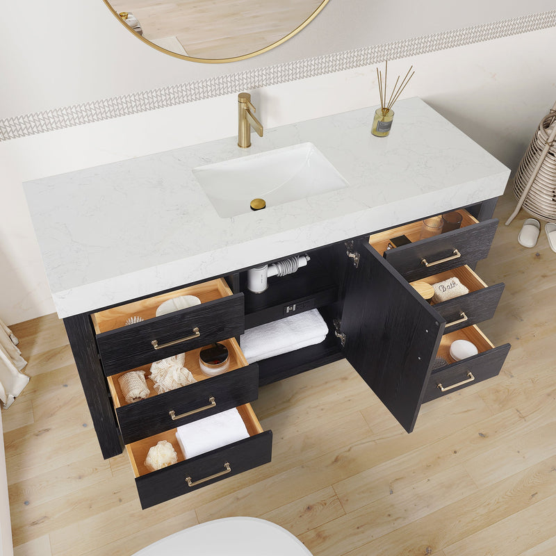 Vinnova 703860-FB-LW León 60" Free-standing Single Bathroom Vanity in Fir Wood Black