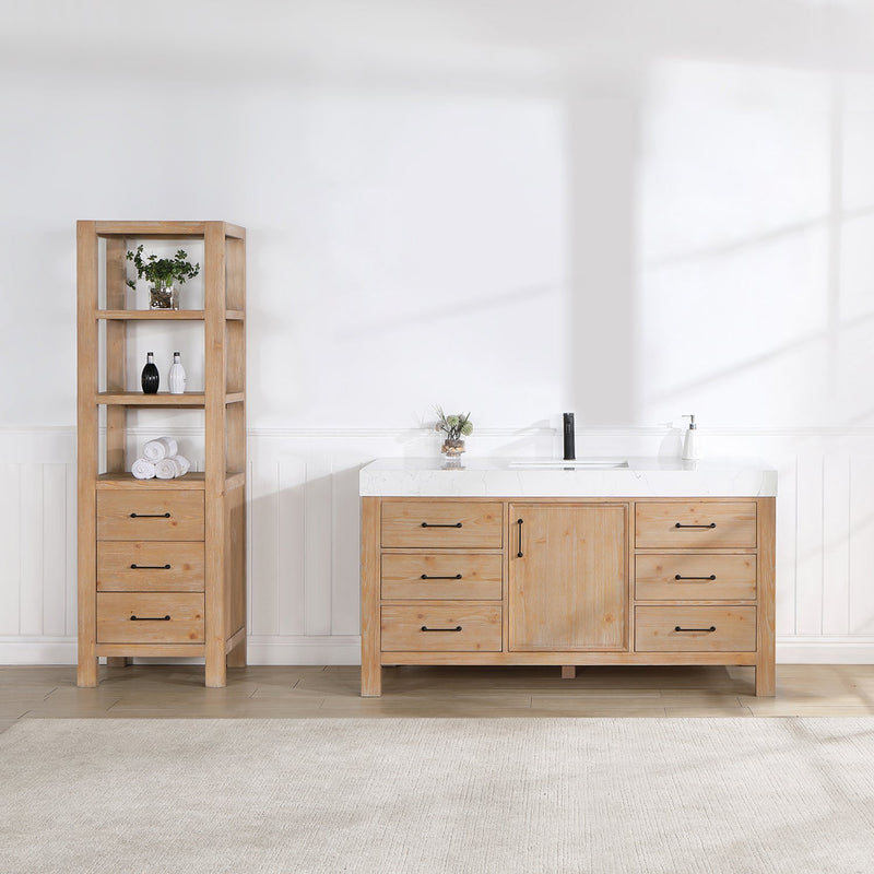 Vinnova 703860-FN-LW León 60" Free-standing Single Bathroom Vanity in Fir Wood Brown