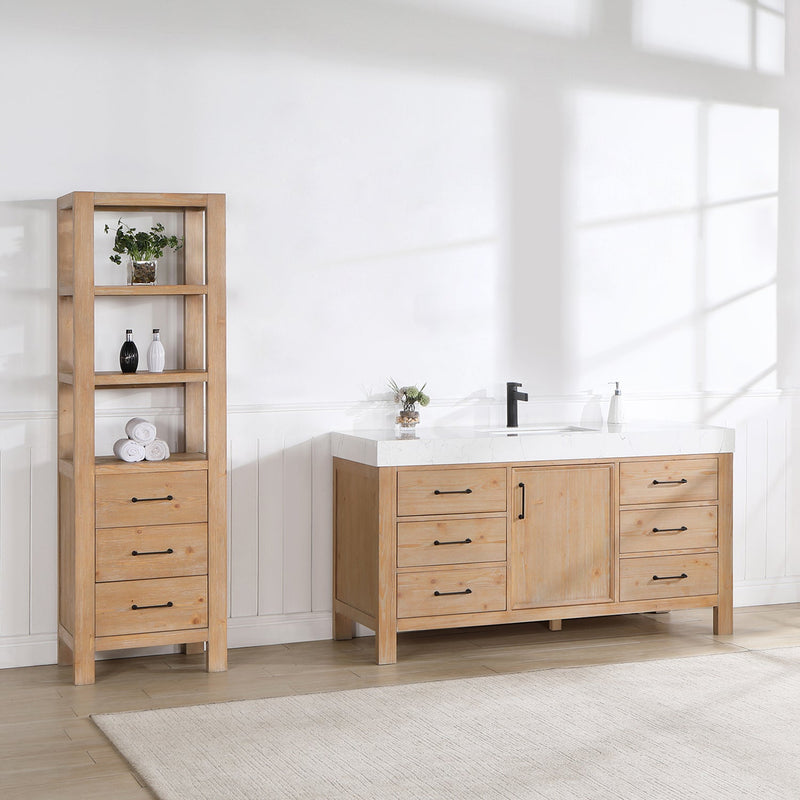 Vinnova 703860-FN-LW León 60" Free-standing Single Bathroom Vanity in Fir Wood Brown