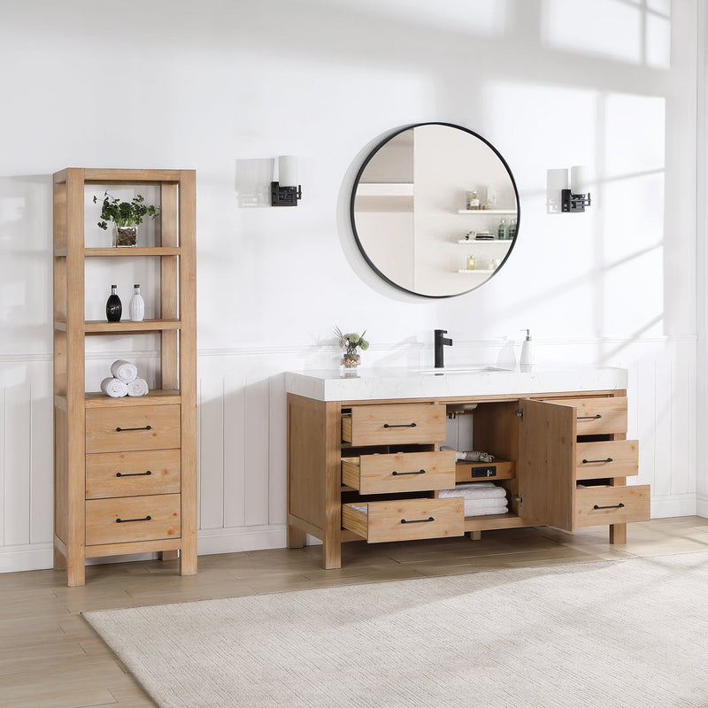 Vinnova 703860-FN-LW León 60" Free-standing Single Bathroom Vanity in Fir Wood Brown