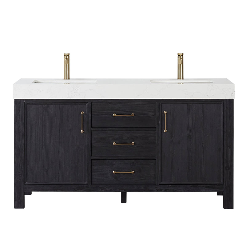 Vinnova 703860M-FB-LW León 60" Free-standing Double Bathroom Vanity in Fir Wood Black