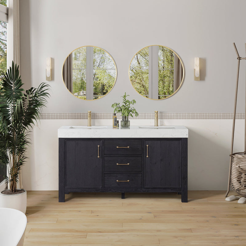 Vinnova 703860M-FB-LW León 60" Free-standing Double Bathroom Vanity in Fir Wood Black