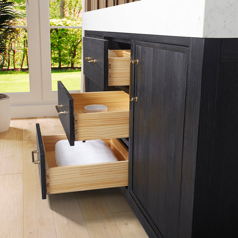 Vinnova 703860M-FB-LW León 60" Free-standing Double Bathroom Vanity in Fir Wood Black