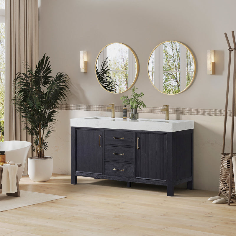 Vinnova 703860M-FB-LW León 60" Free-standing Double Bathroom Vanity in Fir Wood Black