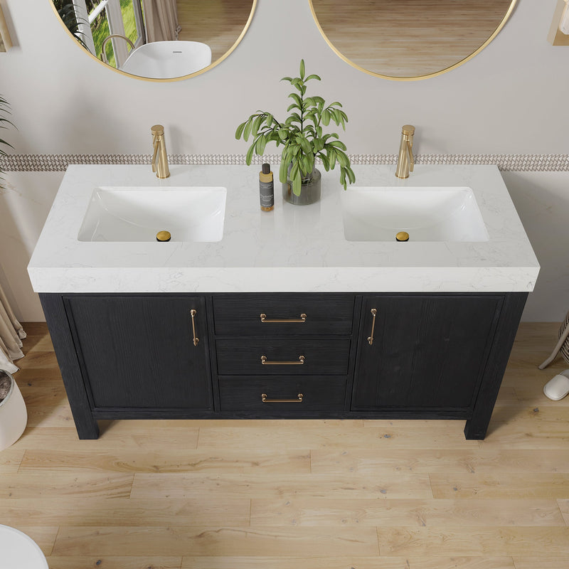 Vinnova 703860M-FB-LW León 60" Free-standing Double Bathroom Vanity in Fir Wood Black