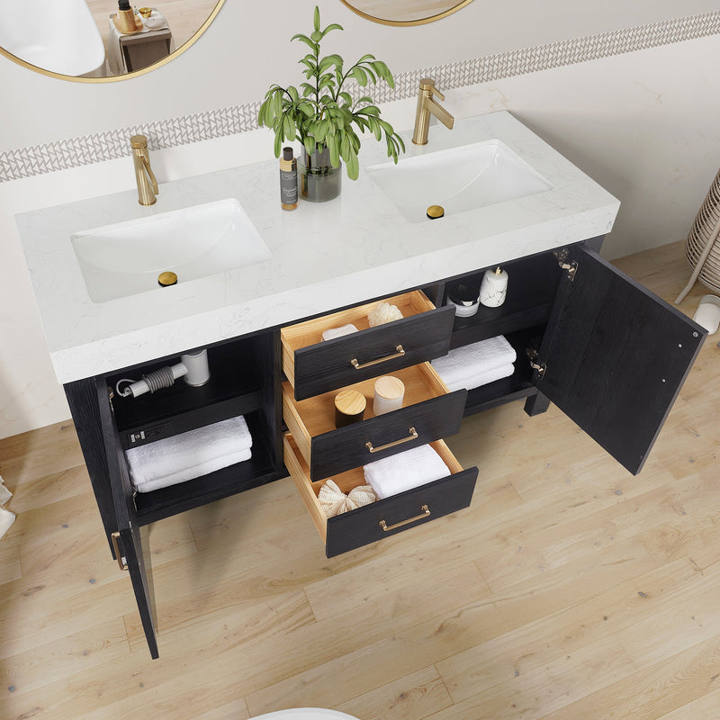 Vinnova 703860M-FB-LW León 60" Free-standing Double Bathroom Vanity in Fir Wood Black