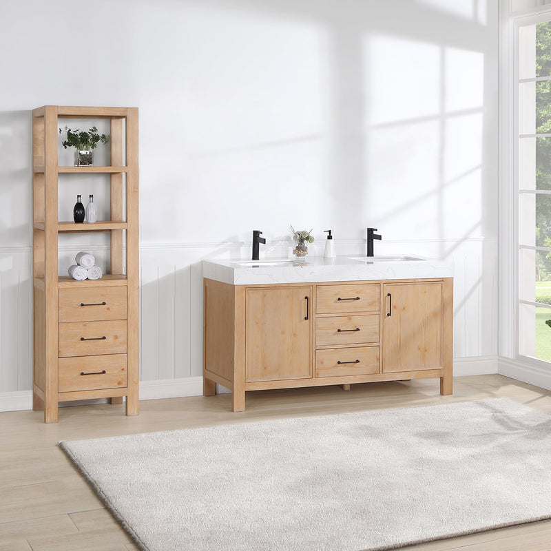 Vinnova 703860M-FN-LW León 60" Free-standing Double Bathroom Vanity in Fir Wood Brown