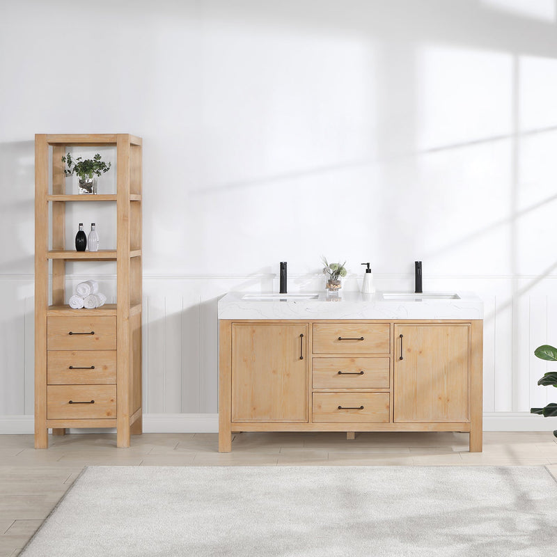 Vinnova 703860M-FN-LW León 60" Free-standing Double Bathroom Vanity in Fir Wood Brown