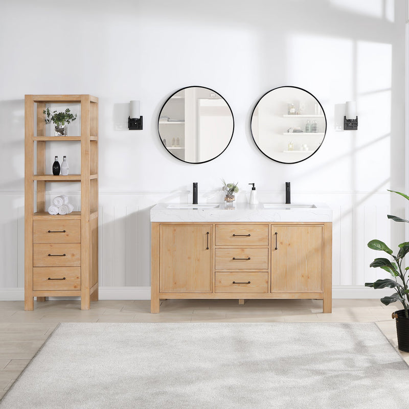 Vinnova 703860M-FN-LW León 60" Free-standing Double Bathroom Vanity in Fir Wood Brown