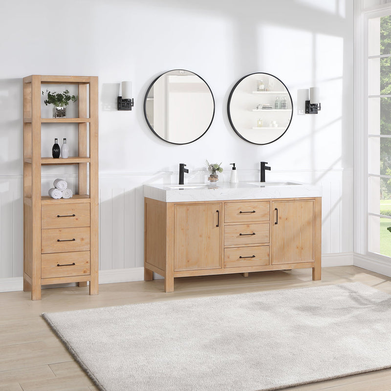 Vinnova 703860M-FN-LW León 60" Free-standing Double Bathroom Vanity in Fir Wood Brown