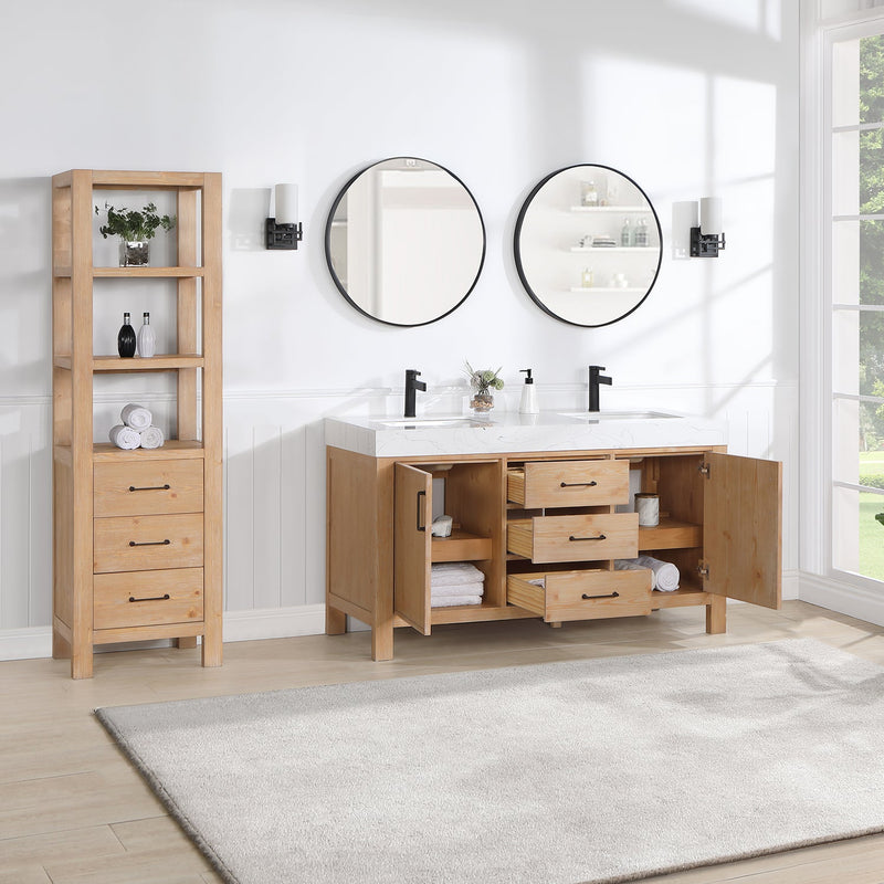 Vinnova 703860M-FN-LW León 60" Free-standing Double Bathroom Vanity in Fir Wood Brown