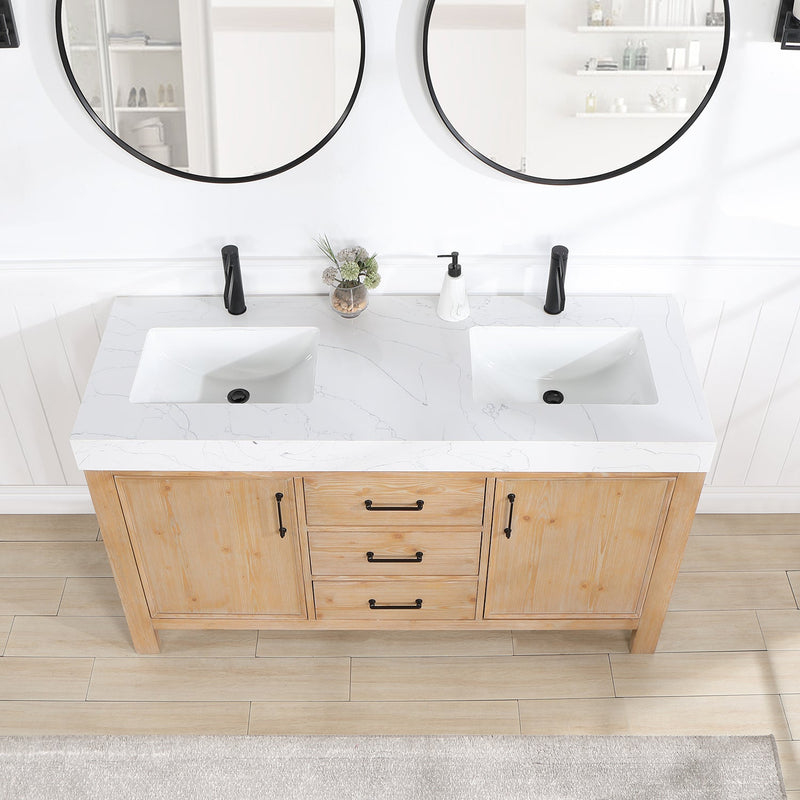 Vinnova 703860M-FN-LW León 60" Free-standing Double Bathroom Vanity in Fir Wood Brown