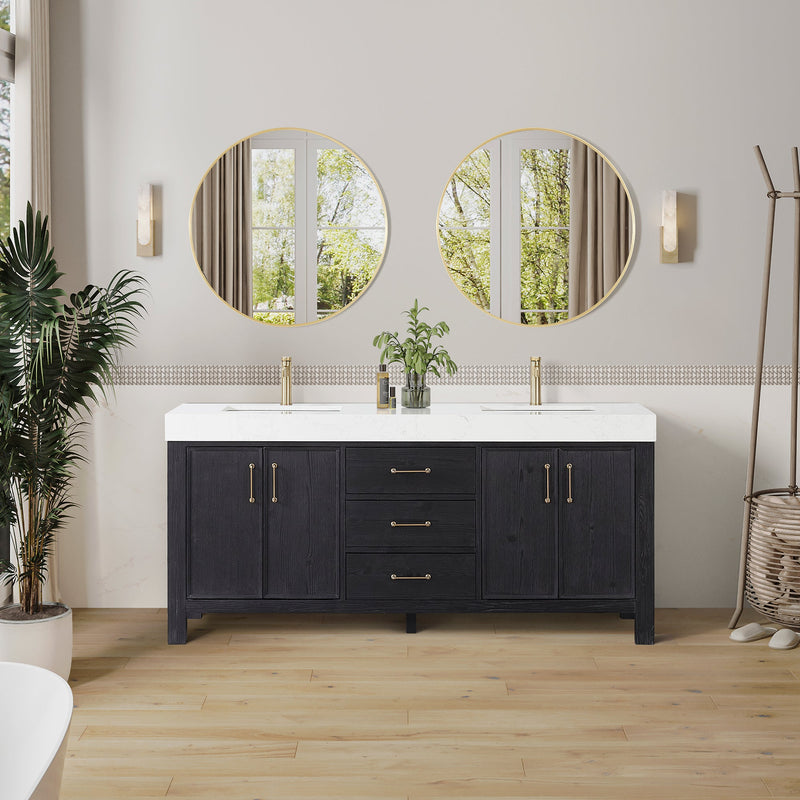 Vinnova 703872-FB-LW León 72" Free-standing Double Bathroom Vanity in Fir Wood Black