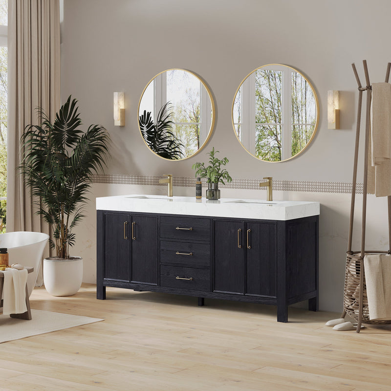 Vinnova 703872-FB-LW León 72" Free-standing Double Bathroom Vanity in Fir Wood Black