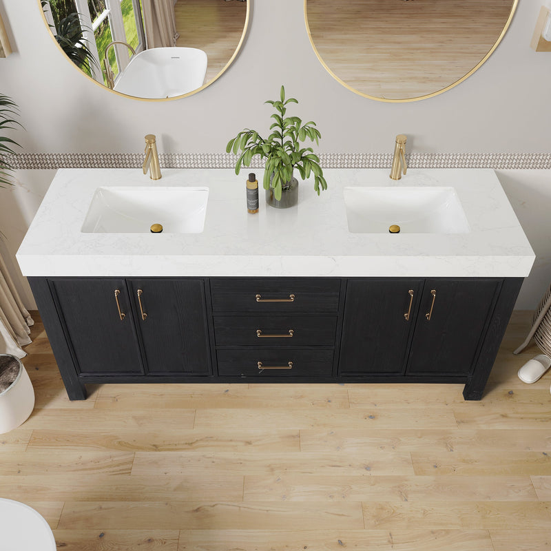 Vinnova 703872-FB-LW León 72" Free-standing Double Bathroom Vanity in Fir Wood Black