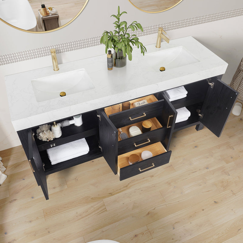 Vinnova 703872-FB-LW León 72" Free-standing Double Bathroom Vanity in Fir Wood Black