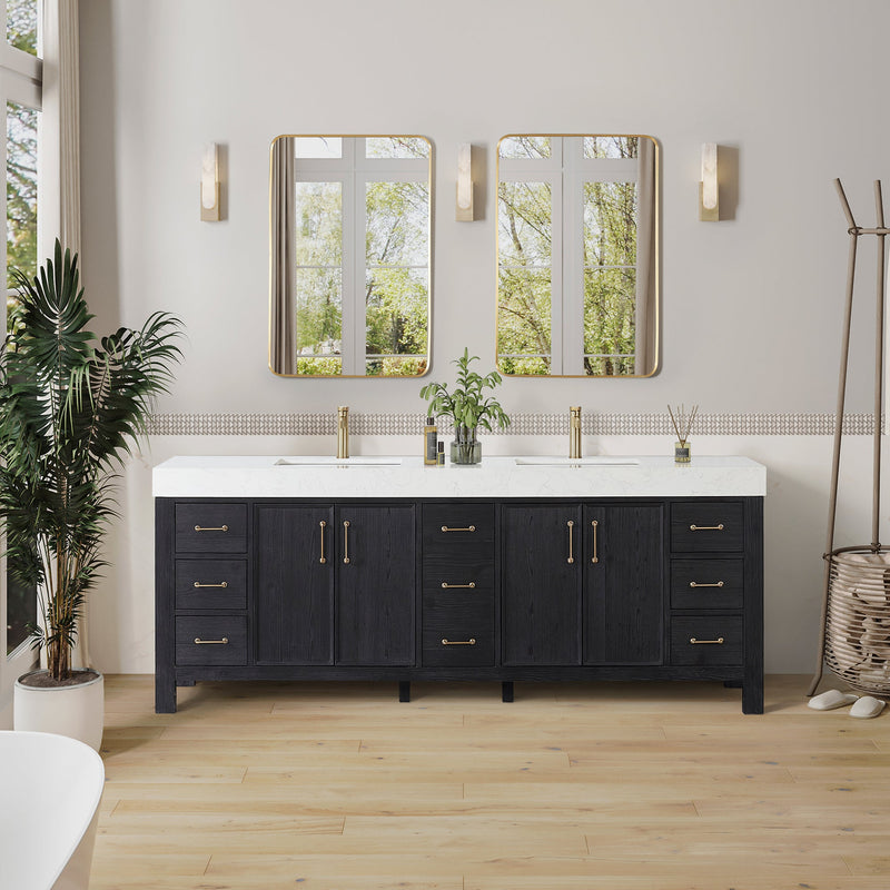 Vinnova 703884-FB-LW León 84" Free-standing Double Bathroom Vanity in Fir Wood Black