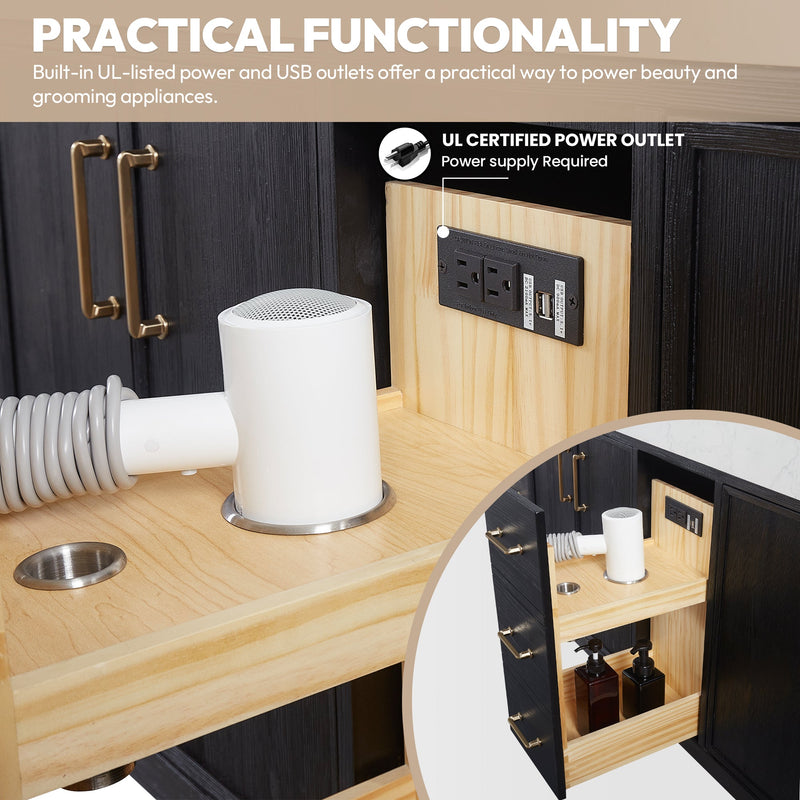 Vinnova 703884-FB-LW León 84" Free-standing Double Bathroom Vanity in Fir Wood Black