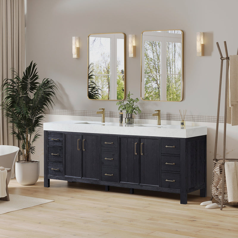Vinnova 703884-FB-LW León 84" Free-standing Double Bathroom Vanity in Fir Wood Black