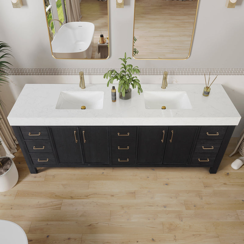 Vinnova 703884-FB-LW León 84" Free-standing Double Bathroom Vanity in Fir Wood Black