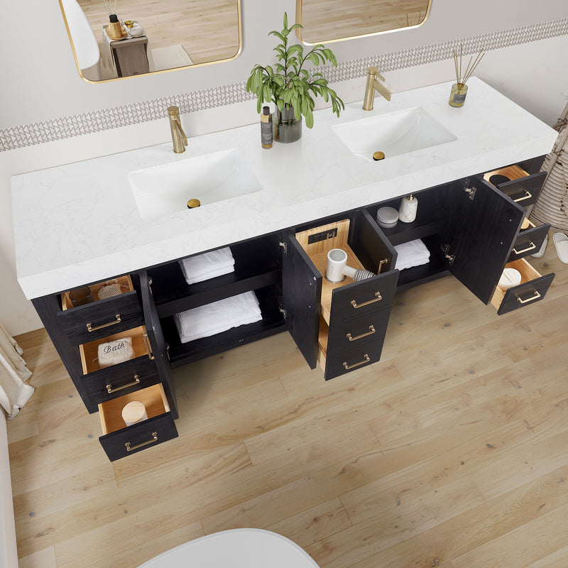 Vinnova 703884-FB-LW León 84" Free-standing Double Bathroom Vanity in Fir Wood Black