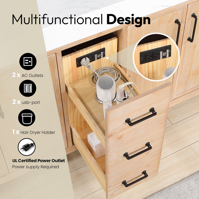 Vinnova 703884-FN-LW León 84" Free-standing Double Bathroom Vanity in Fir Wood Brown