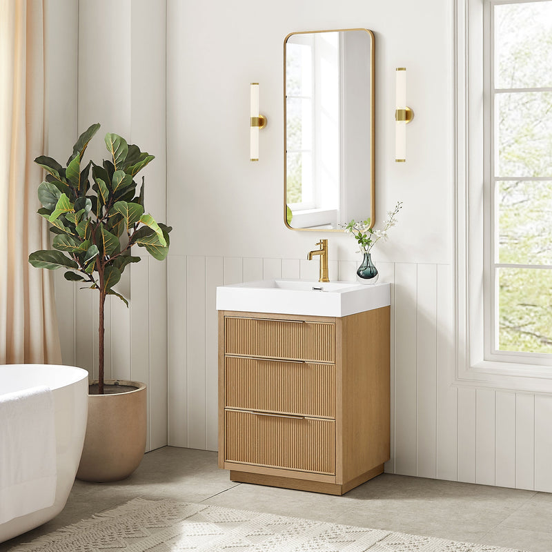 Vinnova 703924-WA-WH Hohhot 24" Free-standing Single Bath Vanity in Washed Ash Grey with White Integrated Stone Sink Top