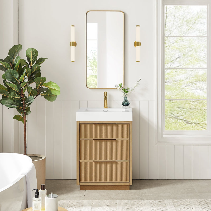 Vinnova 703924-WA-WH Hohhot 24" Free-standing Single Bath Vanity in Washed Ash Grey with White Integrated Stone Sink Top
