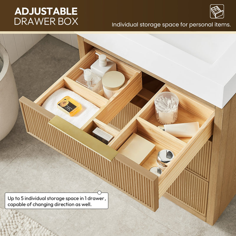 Vinnova 703924-WA-WH Hohhot 24" Free-standing Single Bath Vanity in Washed Ash Grey with White Integrated Stone Sink Top