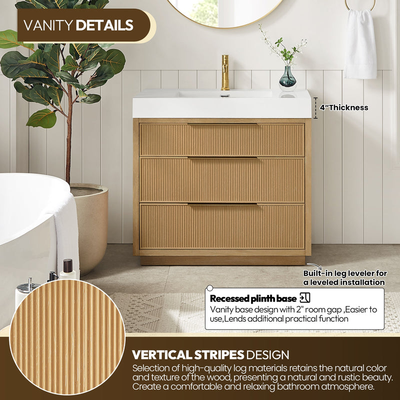 Vinnova 703936-WA-WH Hohhot 36" Free-standing Single Bath Vanity in Washed Ash Grey with White Integrated Stone Sink Top