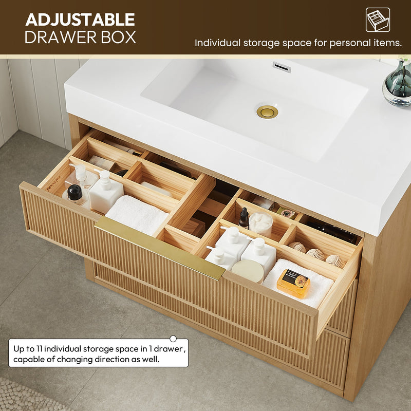 Vinnova 703936-WA-WH Hohhot 36" Free-standing Single Bath Vanity in Washed Ash Grey with White Integrated Stone Sink Top