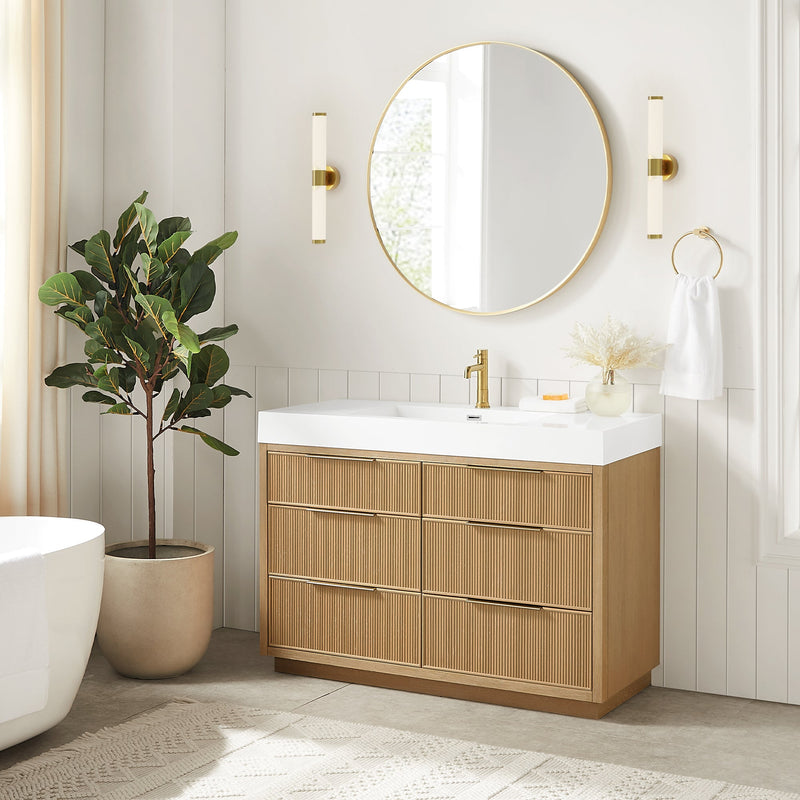 Vinnova 703948-WA-WH Hohhot 48" Free-standing Single Bath Vanity in Washed Ash Grey with White Integrated Stone Sink Top