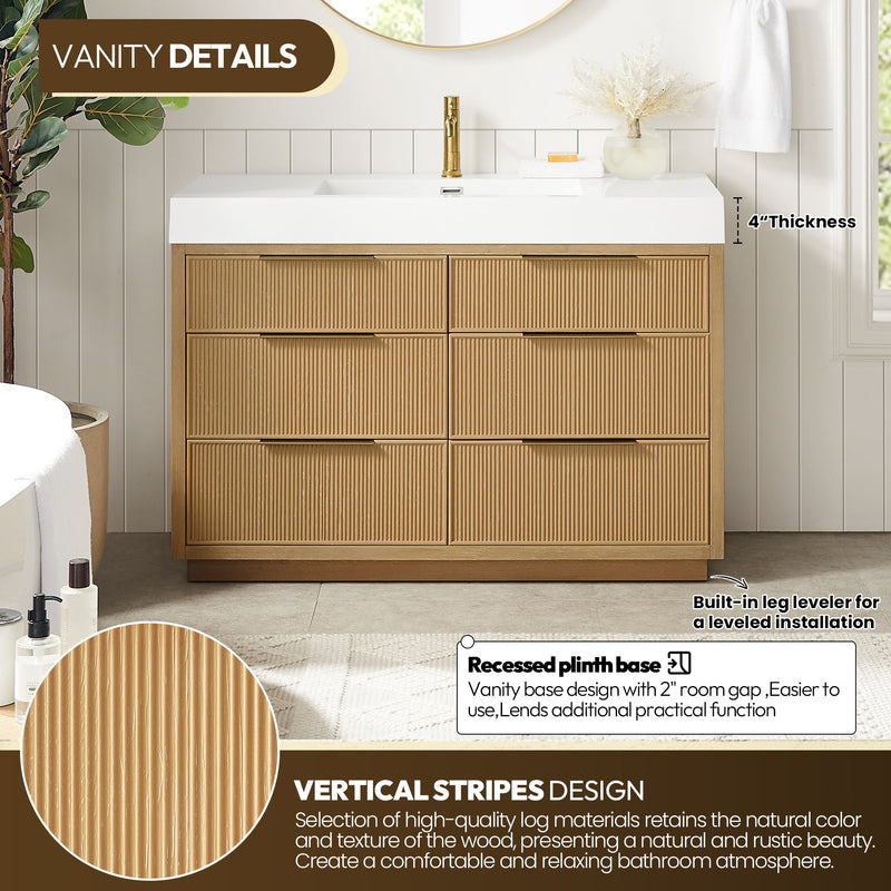 Vinnova 703948-WA-WH Hohhot 48" Free-standing Single Bath Vanity in Washed Ash Grey with White Integrated Stone Sink Top