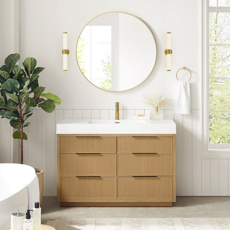 Vinnova 703948-WA-WH Hohhot 48" Free-standing Single Bath Vanity in Washed Ash Grey with White Integrated Stone Sink Top