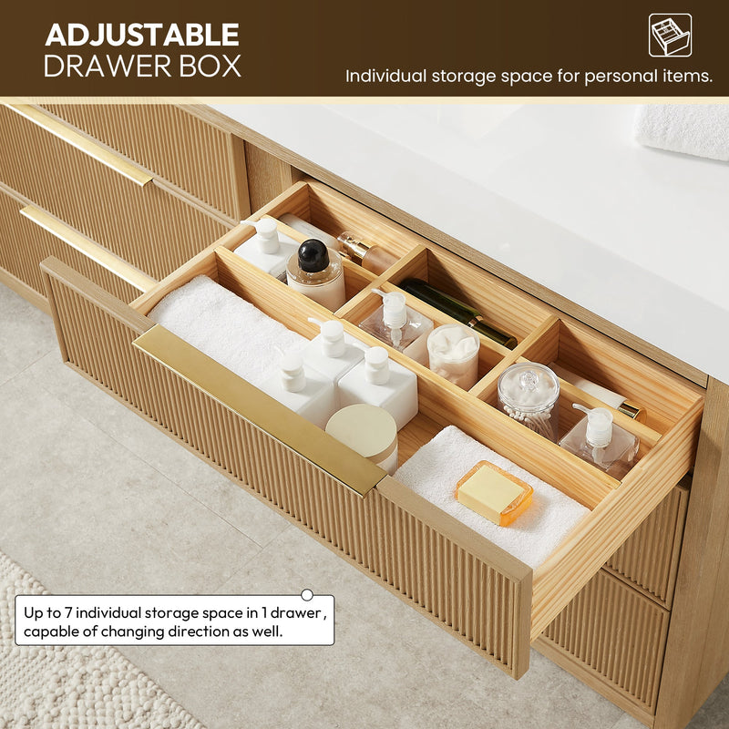 Vinnova 703960-WA-WH Hohhot 60" Free-standing Single Bath Vanity in Washed Ash Grey with White Integrated Stone Sink Top