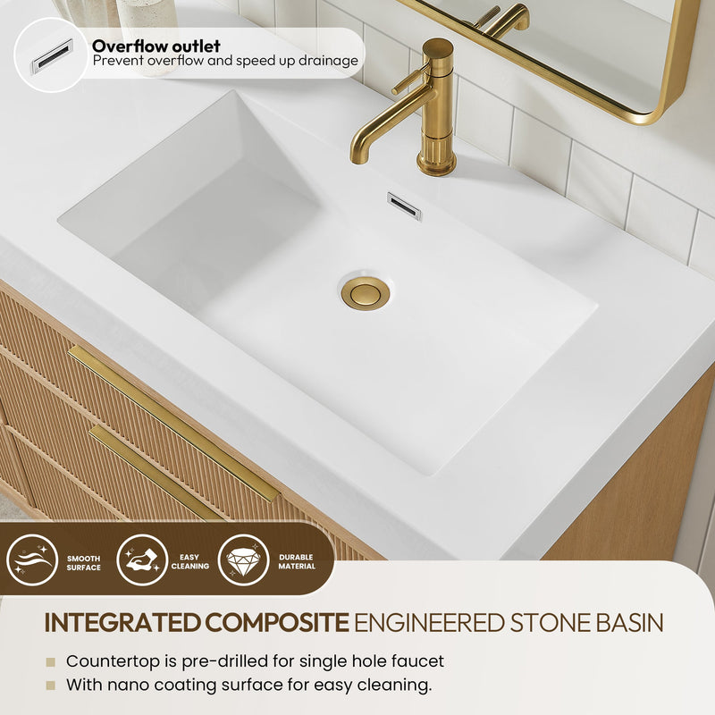 Vinnova 703960M-WA-WH Hohhot 60M" Free-standing Double Bath Vanity in Washed Ash Grey with White Integrated Stone Sink Top