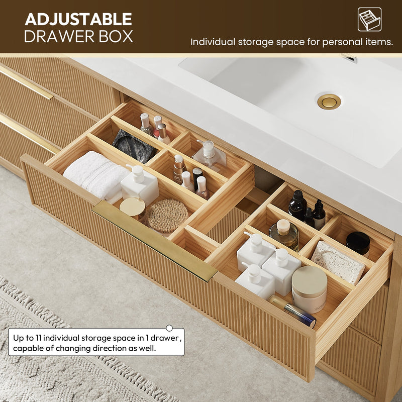Vinnova 703960M-WA-WH Hohhot 60M" Free-standing Double Bath Vanity in Washed Ash Grey with White Integrated Stone Sink Top