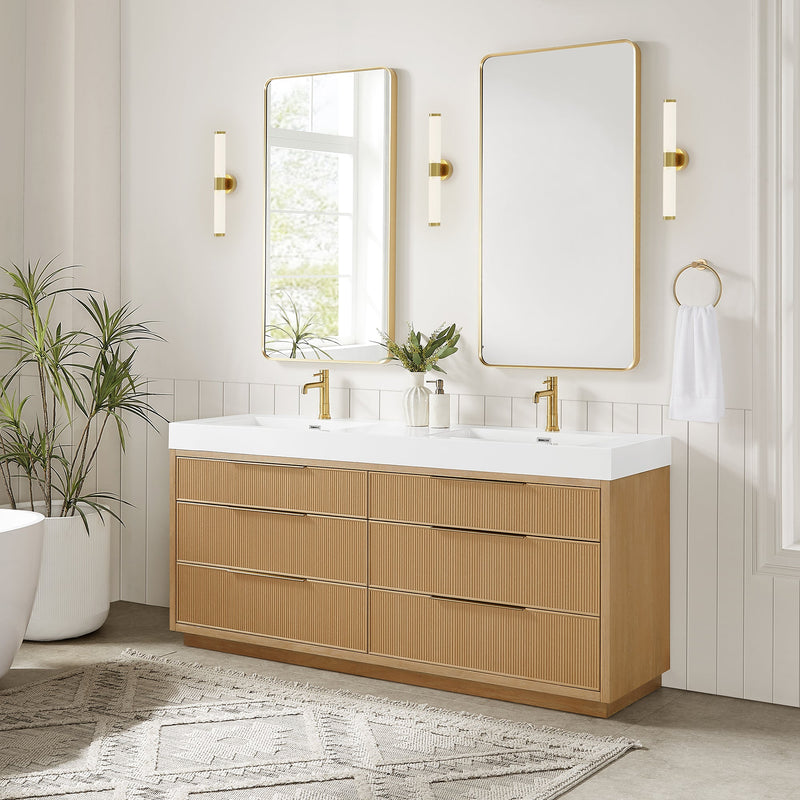 Vinnova 703972-WA-WH Hohhot 72" Free-standing Double Bath Vanity in Washed Ash Grey with White Integrated Stone Sink Top