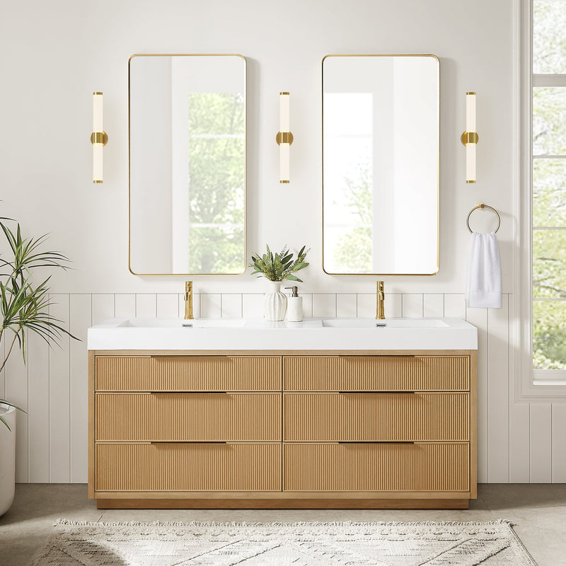 Vinnova 703972-WA-WH Hohhot 72" Free-standing Double Bath Vanity in Washed Ash Grey with White Integrated Stone Sink Top