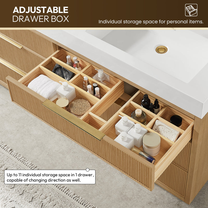 Vinnova 703972-WA-WH Hohhot 72" Free-standing Double Bath Vanity in Washed Ash Grey with White Integrated Stone Sink Top