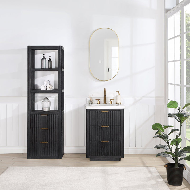 Vinnova 704122-SCA-FB Cádiz 22in. Black Linen Storage Cabinet for Bathroom and more