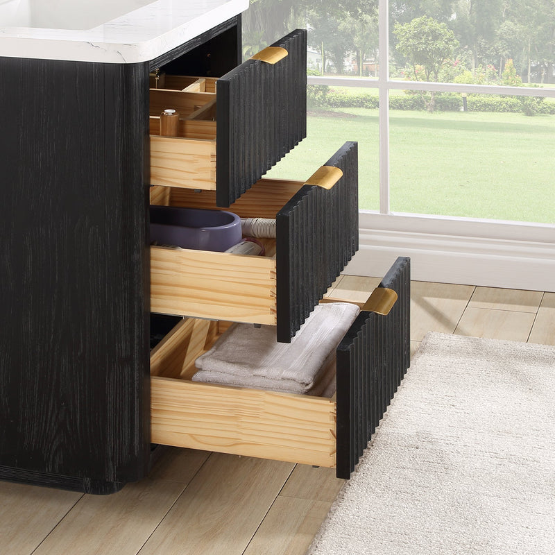 Vinnova 704124-FB-LW Cádiz 24in. Free-standing Single Bathroom Vanity in Fir Wood Black with Composite top in Lightning White