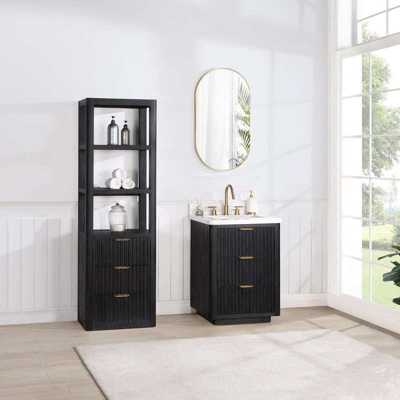 Vinnova 704124-FB-LW Cádiz 24in. Free-standing Single Bathroom Vanity in Fir Wood Black with Composite top in Lightning White